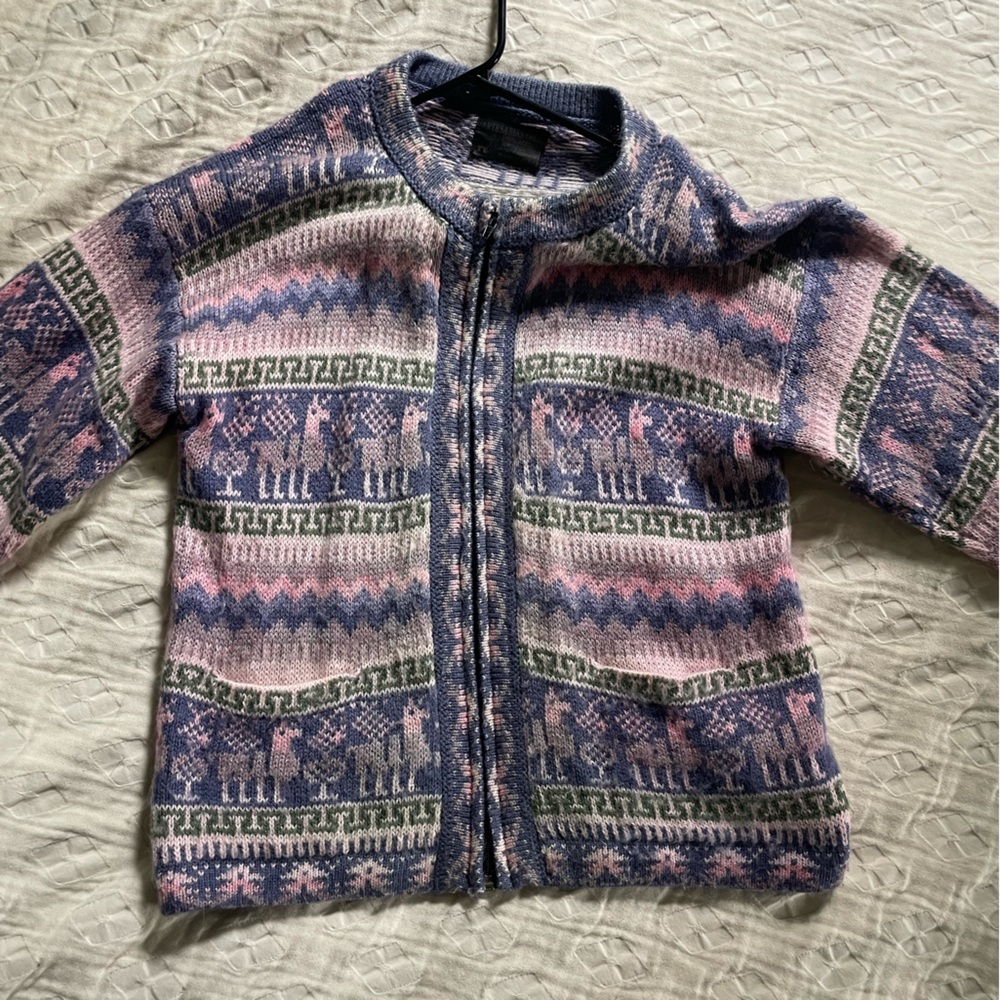 Patterned Pink and Blue Women's Sweater Alpaca Wool